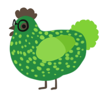 simon, a viridian and grass chicken with a speckle pattern