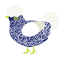 Icee, a navy and white chicken with a double-lace pattern