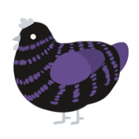 Monster, a sable and overcast chicken with a bar pattern