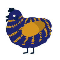 Michi, a navy and ochre chicken with a bar pattern