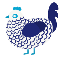 A white and navy chicken with a lace pattern