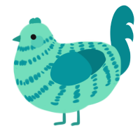 A mint and teal chicken with a bar pattern