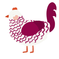 A white and maroon chicken with a lace pattern