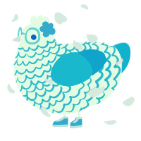 A white and cerulean chicken with a lace pattern