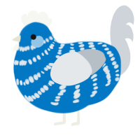 Karisa, a sapphire and mist chicken with a bar pattern