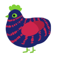 A navy and crimson chicken with a bar pattern