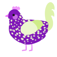 meep, a violet and apple chicken with a speckle pattern
