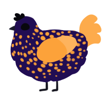 A apple and ultramarine chicken with a speckle pattern