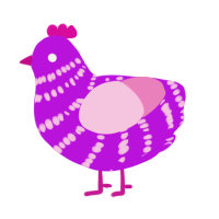 A amethyst and pink chicken with a bar pattern