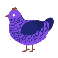 Fabio, a blurple and navy chicken with a lace pattern