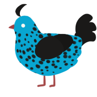 9th circle of hell, a cerulean and sable chicken with a speckle pattern