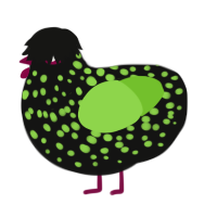 (unnamed), a black and grass chicken with a speckle pattern