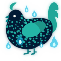 Warden, a tumblr and turquoise chicken with a speckle pattern