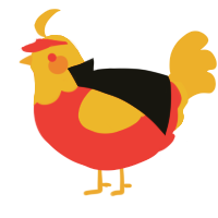 A red and orange chicken with a head pattern