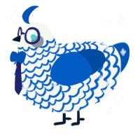A white and ultramarine chicken with a lace pattern