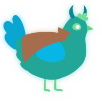 Drowned, a turquoise and cerulean chicken