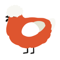 Kitty, a vermilion and white chicken