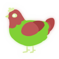 Lightningbulb, a grass and red chicken with a head pattern