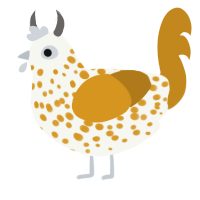 A white and ochre chicken with a speckle pattern
