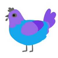 Peach, a sky and blurple chicken with a head pattern