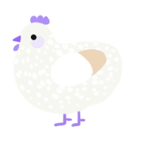 Woe, a white and cream chicken with a speckle pattern