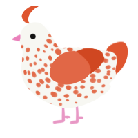 Envy, a white and vermilion chicken with a speckle pattern
