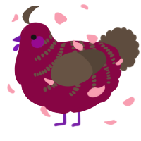 Apple, a maroon and bark chicken with a half-bar pattern