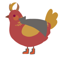 Pygami, a red and gold chicken with a neck-band pattern