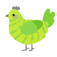 A lime and grass chicken with a bar pattern