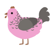 Skitter, a pink and grey chicken with a half-lace pattern