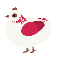 Spider Lily, a white and crimson chicken with a neck-speckle pattern