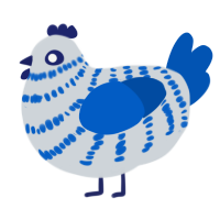 A mist and ultramarine chicken with a bar pattern