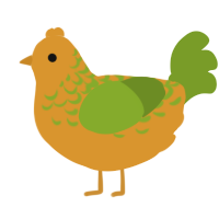 Mango, a orange and chartreuse chicken with a half-lace pattern