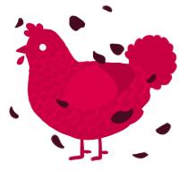 A maroon chicken with a lace pattern