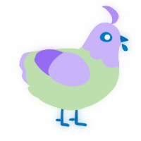 A gluppy and lilac chicken with a head pattern