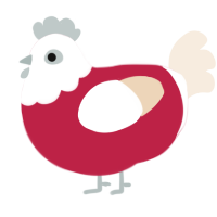 A crimson and cream chicken with a head pattern