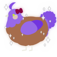 Everette Redheart, a brown and blurple chicken with a head pattern