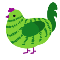 A grass and leaf chicken with a bar pattern