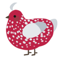 A crimson and mist chicken with a speckle pattern