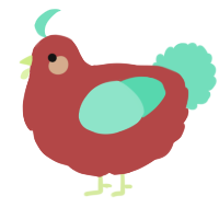A red and mint chicken
