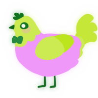 Zombie, a lavender and lime chicken with a head pattern