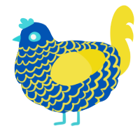 (unnamed), a ultramarine and yellow chicken with a lace pattern