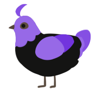 A black and blurple chicken with a head pattern