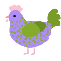 Spring, a lilac and chartreuse chicken with a speckle pattern