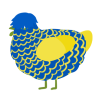 A ultramarine and yellow chicken with a lace pattern