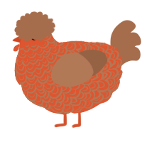 A vermilion and brown chicken with a double-lace pattern