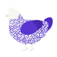 A white and indigo chicken with a double-lace pattern