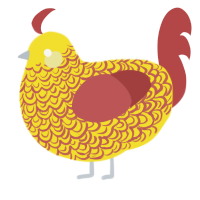 (unnamed), a yellow and red chicken with a double-lace pattern