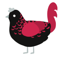 Savage Fancy, a black and crimson chicken with a half-lace pattern