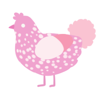A pink and rose chicken with a speckle pattern